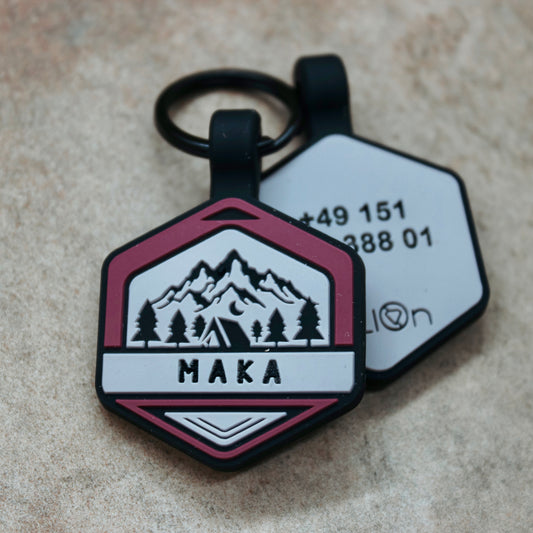 Nalion SILENT TAGS - WILD BERRY // 32x34mm - personalized silicone pet tag in the unique Nalion design