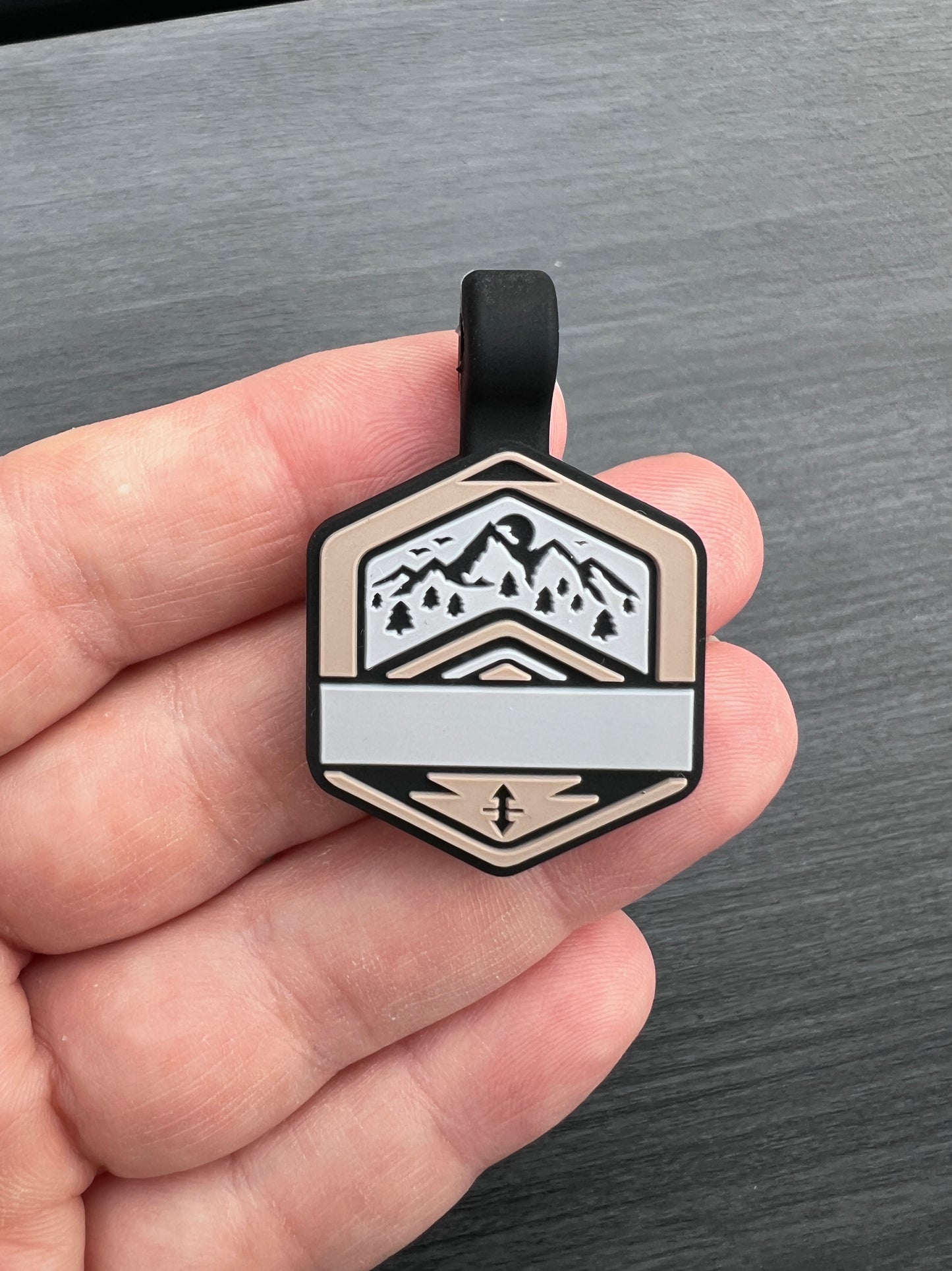 Nalion SILENT TAGS - TAUPE // 26x29mm - personalized silicone pet tag in the unique Nalion design