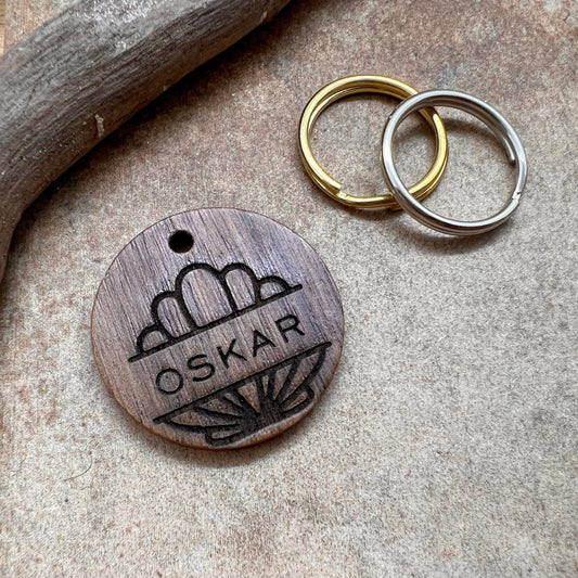 WOODY - pet tag // round wooden tag // shell design